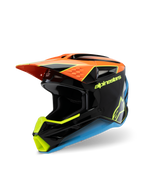 Alpinestars S-M3 Youth Fray Helm, Motocross-Helm, Schwarz, Orange, Gelb und Blau, mit glänzendem Finish, aerodynamischem Visier und markantem Branding für den Jugend-Offroad-Rennsport