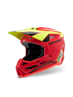 Alpinestars S-M3 Youth Fray Helm, Motocross-Helm, Rot, Fluo-Gelb und Schwarz Glänzend, mit aggressivem aerodynamischem Design, Schutzvisier und mehreren Belüftungsöffnungen für Offroad-Performance.