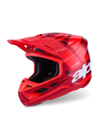 Alpinestars S-M7 Core Helm, Motocross-Helm, Rot Glänzend, mehrfarbige rote Grafiken mit großem weißem Branding, aerodynamische Verbundschale mit mehreren Belüftungsöffnungen und verstellbarem Visier, professionelle Offroad-Rennausrüstung