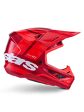 Alpinestars S-M7 Core Helm, Motocross-Helm, Rot glänzend mit dunkelroten Akzenten und weißem Branding, Seitenansicht mit großem weißem Stars-Logo, aerodynamische Schale mit Mesh-Belüftungsöffnungen und einem markanten Visier