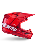 Alpinestars S-M7 Core Helm, Motocross-Helm, Rot glänzend mit dunkelroten Akzenten und weißem Branding, Seitenansicht mit großem weißem Stars-Logo, aerodynamische Schale mit Mesh-Belüftungsöffnungen und einem markanten Visier