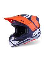 Alpinestars S-M7 Core Helm ECE 22.06, Motocross-Helm, Orange und Marineblau Matt, mit markantem weißem Branding, aerodynamischer Schale mit integrierter Belüftung, orangem Visier und professioneller Konstruktion für den Offroad-Rennsport.
