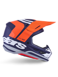 Alpinestars S-M7 Core Helm ECE 22.06, Motocross-Rennhelm, Dunkelblau Matt mit leuchtend orangefarbenen und weißen Akzenten, oranges Visier, aerodynamisches Profil mit Mesh-Belüftungsöffnungen, ECE 22.06 zertifiziert