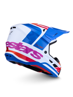 Alpinestars S-M7 Core Helm ECE06, Motocross-Helm für Offroad-Einsätze, Weiß und Blau mit pinken und orangen Details, aerodynamische Konstruktion, ECE 22.06 zertifiziert.