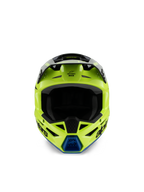 Alpinestars S-M3 Youth Radium Helmet, Motocross Helmet, Yellow Fluo Black and Blue, front view showing black visor and blue chin vent, bold Alpinestars branding, sleek aerodynamic profile for youth off-road racing
