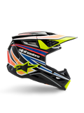 Alpinestars S-M3 Youth Wurx Helm, Jugend-Motocross-Helm, Schwarz mit gelben, blauen, roten und orangefarbenen Grafikstreifen, Seitenprofil mit aerodynamischem Visier und glänzendem Finish, mit weißem Alpinestars-Logo und gelber Sterngrafik