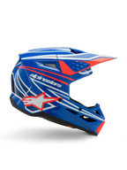 Alpinestars SM3 Youth Wurx Helm, Jugend-Motocross-Helm, Blau mit roten und weißen Grafiken, Seitenansicht mit aerodynamischem Visier, Belüftungsöffnungen und Stern-Logo, glänzende Oberfläche, ECE 22.06 zertifiziert