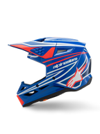 Alpinestars S-M3 Youth Wurx Helm, Motocross-Helm, Blau, Rot, Weiß und Schwarz glänzend, mit auffälligen Grafiken, Alpinestars-Logo und Stern, Seitenprofilansicht mit aerodynamischen Belüftungsöffnungen und integriertem Visier, Offroad-Rennausrüstung