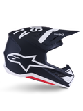 Alpinestars S-M7 Dasher Helmet, Motocross Helmet, Black White Matt with Red accents, featuring large white Alpinestars star logo on the side, aerodynamic visor and ventilation ports, matte finish, ECE 22.06 certified for off-road racing
