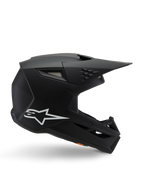 Alpinestars S-M3 Youth Solid Helm, Motocross-Helm, Mattschwarz mit weißem Stern-Logo, Seitenansicht mit kantigem Design, langes Visier und integrierte Belüftungsöffnungen, ECE 22.06 zertifiziert