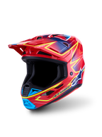 Alpinestars S-M7 Cast Helm ECE06, Motocross-Helm für Geländefahrten, Rot mit Akzenten in Fluo-Gelb und Blau, ECE 22.06-zertifizierte leichte Verbundschale.