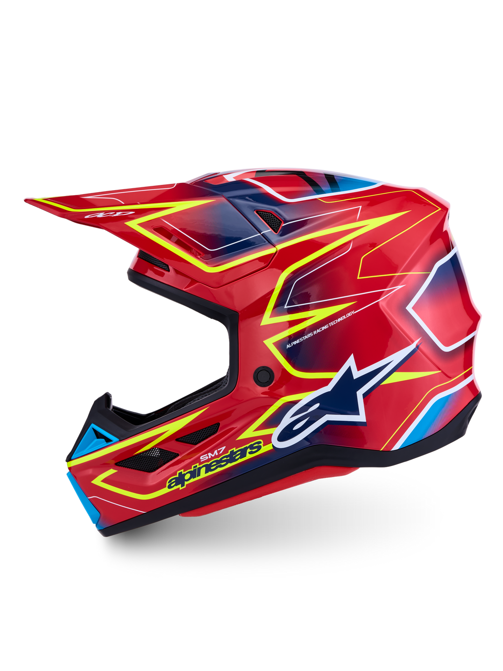 Alpinestars S-M7 Cast Helm, Motocross-Helm in Rot und Gelb-Fluo, aerodynamische Verbundschale, ECE 22.06 zertifiziert.