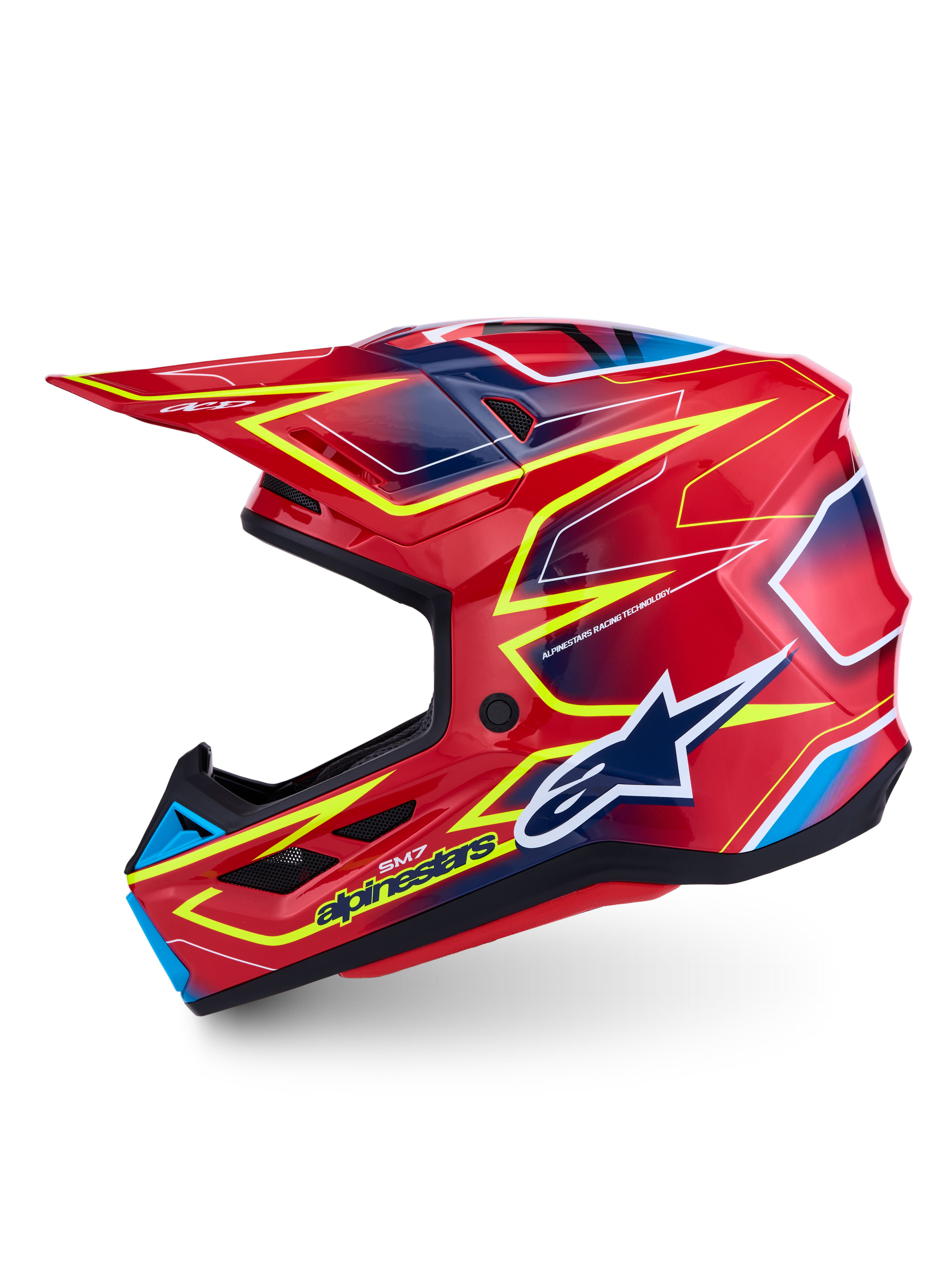 Alpinestars S-M7 Cast Helm, Motocross-Helm in Rot und Gelb-Fluo, aerodynamische Verbundschale, ECE 22.06 zertifiziert.