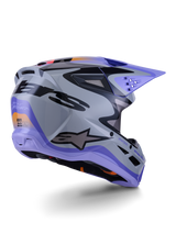 Alpinestars S-M3 Jettson Helmet ECE 22.06, Motocross Helmet, Gray Purple and Black Glossy, rear three-quarter view showing aerodynamic thermo-injected shell with ventilation ports and bold graphic design
