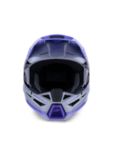 Alpinestars S-M3 Jettson Helmet, Motocross Helmet, Gray Purple and Black Glossy, front view featuring a wide eye port and ventilated chin guard with purple accents, sleek thermo-injected shell design for off-road performance