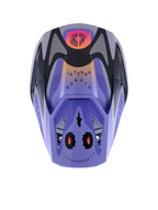 Alpinestars S-M3 Jettson Helmet, Motocross Helmet, Gray Purple Black Glossy with orange and pink gradients, top-down view featuring 'Jettson Donuts' graphics and Alpinestars logo on the visor, glossy finish.