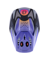 Alpinestars S-M3 Jettson Helmet, Motocross Helmet, Gray Purple Black Glossy with orange and pink gradients, top-down view featuring 'Jettson Donuts' graphics and Alpinestars logo on the visor, glossy finish.