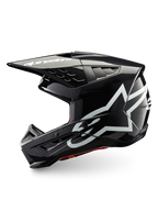 Alpinestars S-M5 Helm Corp ECE 22.06, Motocrosshelm in Dunkelgrau glänzend mit weißen Alpinestars-Logos.