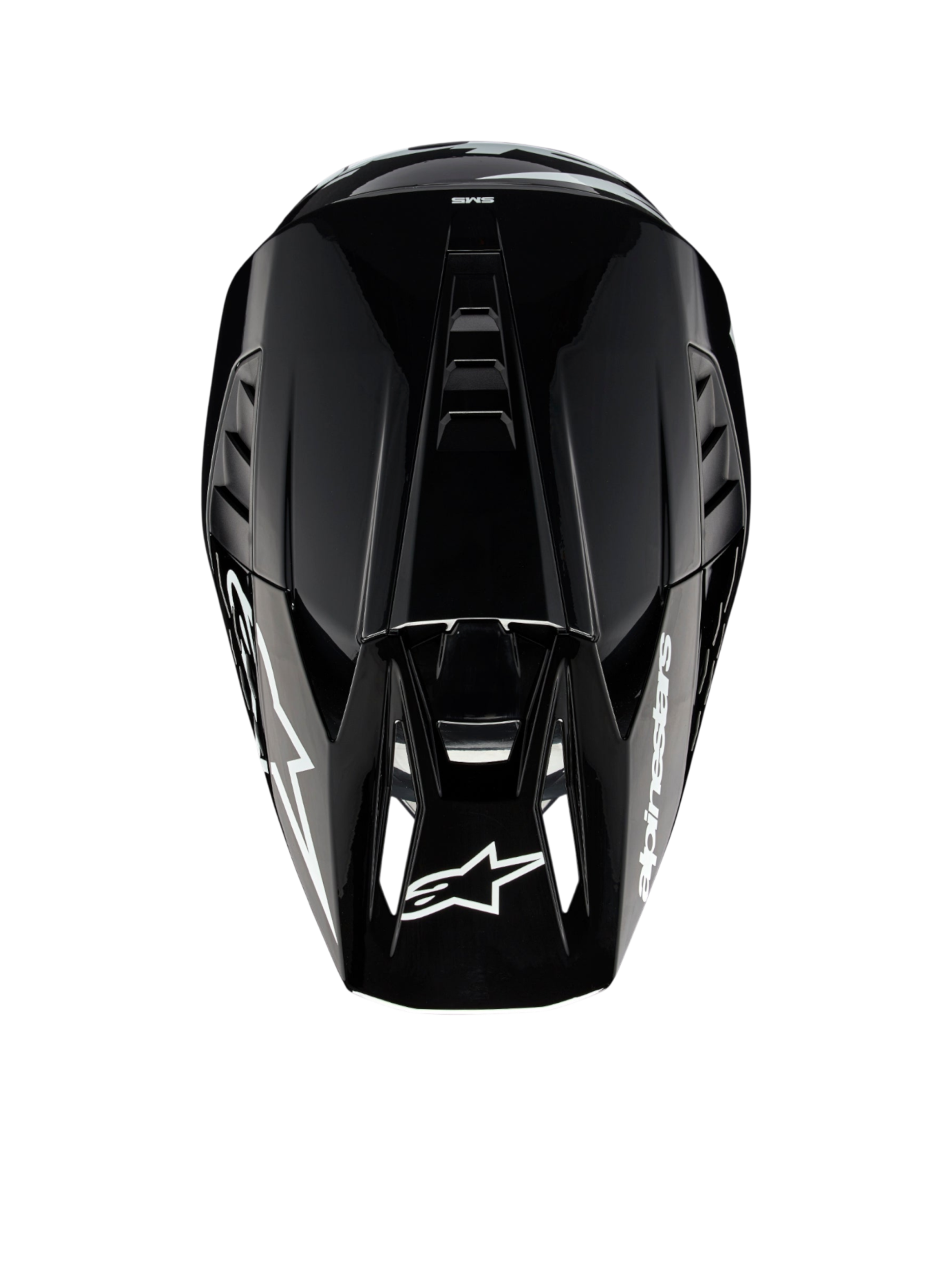 Alpinestars S-M5 Corp Motocrosshelm, Dunkelgrau glänzend, ECE 22.06 zertifiziert, Draufsicht mit oberer Belüftung.