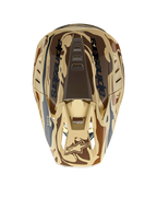 Alpinestars S-M5 Mineral Helm, ECE 22.06 Motocross-Helm, Dunkelbraun Känguru Matt Camouflage, Draufsicht mit Belüftungsöffnungen und Logo.