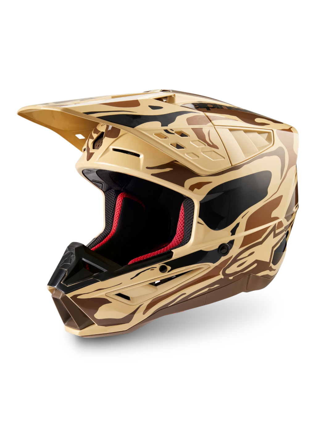 Alpinestars S-M5 Helm Mineral, Motocross-Helm, Dunkelbraun Känguru matt Camouflage, ECE 22.06 zertifiziert, Offroad-Schutz.