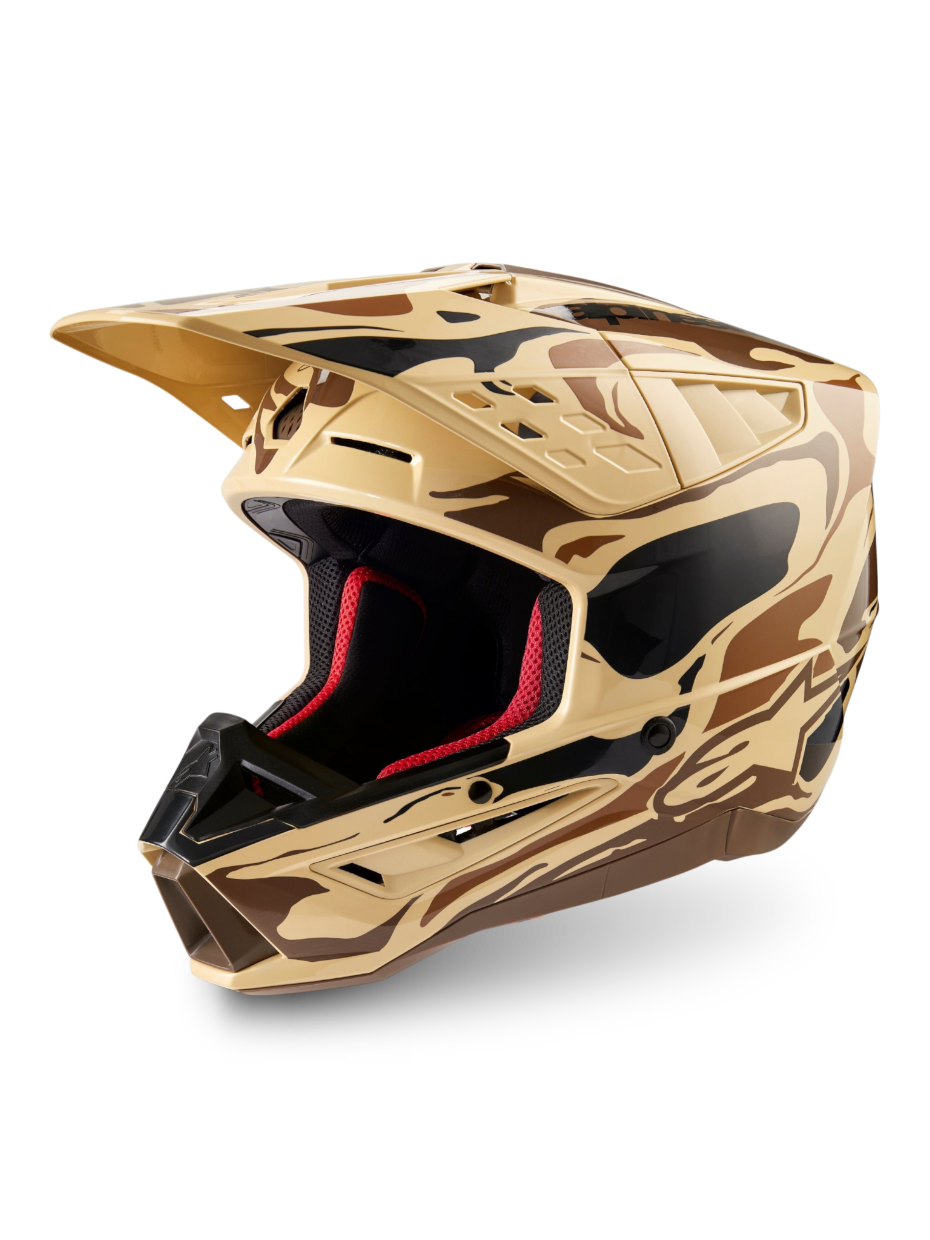 Alpinestars S-M5 Helm Mineral, Motocross-Helm, Dunkelbraun Känguru matt Camouflage, ECE 22.06 zertifiziert, Offroad-Schutz.