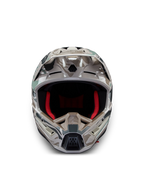 Alpinestars S-M5 Mineral Motocross-Helm, Warmes Grau und Celadon-Grün, glänzendes Camouflage-Design, ECE 22.06 zertifiziert.