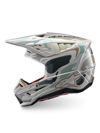 Alpinestars S-M5 Mineral Helm, glänzender Motocross-Helm mit Camo-Grafik in Grau und Grün, ECE 22.06-zertifiziert.