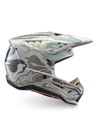 Alpinestars S-M5 Mineral Motocross Helm in Warmem Grau und Celadon Grün, ECE 22.06-zertifizierter Offroad-Schutz mit technischem Belüftungssystem.