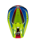 Alpinestars S-M5 Sail Helmet ECE, Motocross Helmet, Yellow Fluo, Enamel Blue, and Silver Glossy, top-down view highlighting the visor with Alpinestars logo and integrated air vents