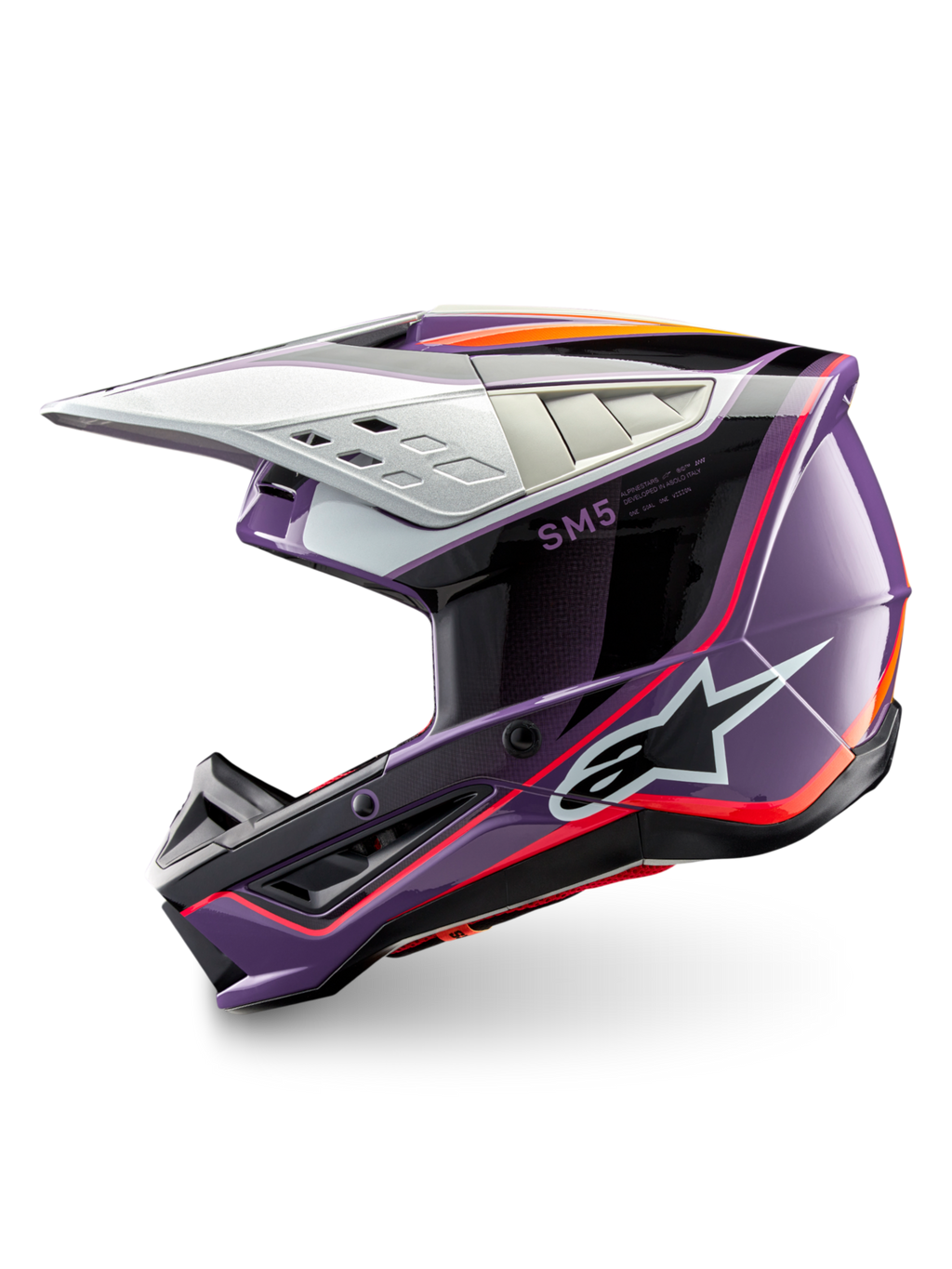 Alpinestars S-M5 Sail Helm, Motocross-Helm in Violett und Schwarz, ECE 22.06-zertifiziert, stoßfester Thermoplast.