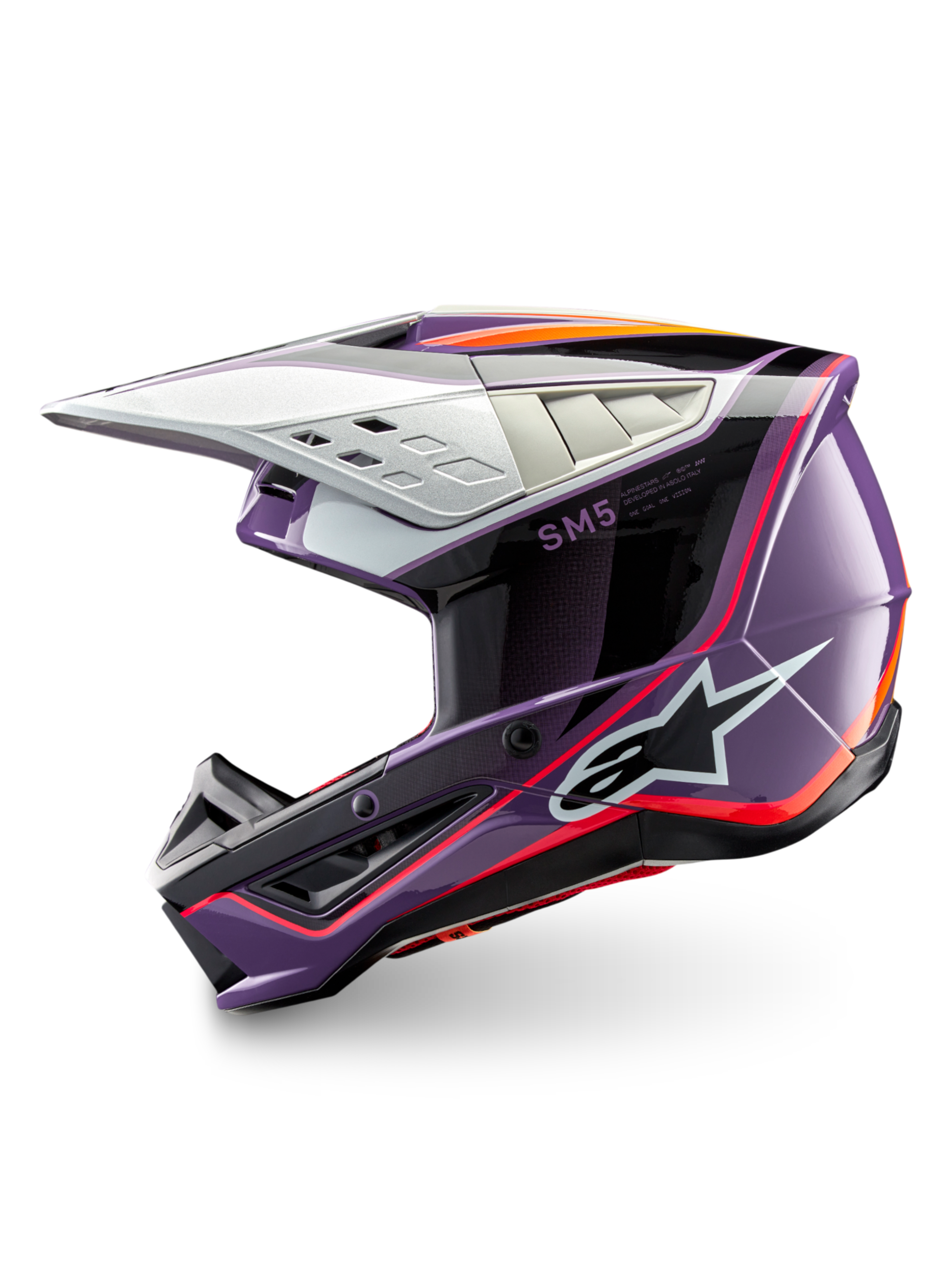 Alpinestars S-M5 Sail Helm, Motocross-Helm in Violett und Schwarz, ECE 22.06-zertifiziert, stoßfester Thermoplast.