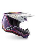 Alpinestars S-M5 Sail Helm, ECE 22.06 Motocross-Helm in glänzendem Violett, Schwarz und Silber für Offroad-Rennen.