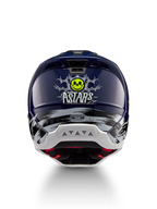 Alpinestars S-M5 Rash Helm ECE 22.06, Motocross-Helm in Nachtmarine und Gelb Fluo, mit Schädel-Grafik hinten und CE-Zertifizierung.