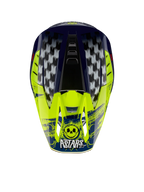 Alpinestars S-M5 Rash Motocross-Helm in Nachtmarine und Neongelb mit karierter Grafik und Astars-Totenkopf-Logo.