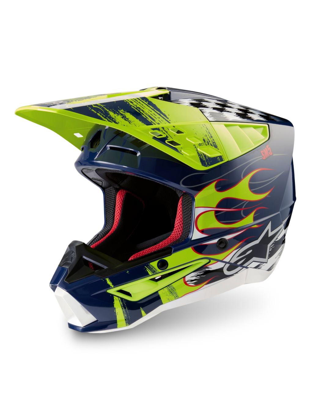 Alpinestars S-M5 Rash Helm ECE 22.06, Motocrosshelm in Nachtmarine und Gelb Fluo glänzend mit fortschrittlichem Schutz.