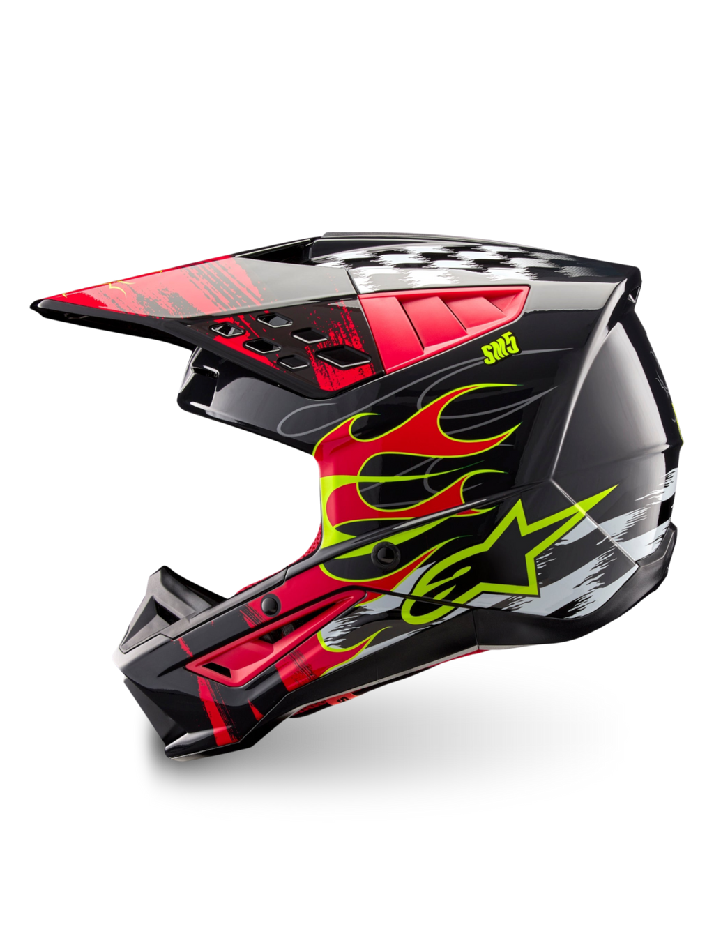 Alpinestars S-M5 Rash Helm, ECE 22.06 Motocross-Helm, Dunkelgrau und Hellrot, leichte Thermoplast-Schale.