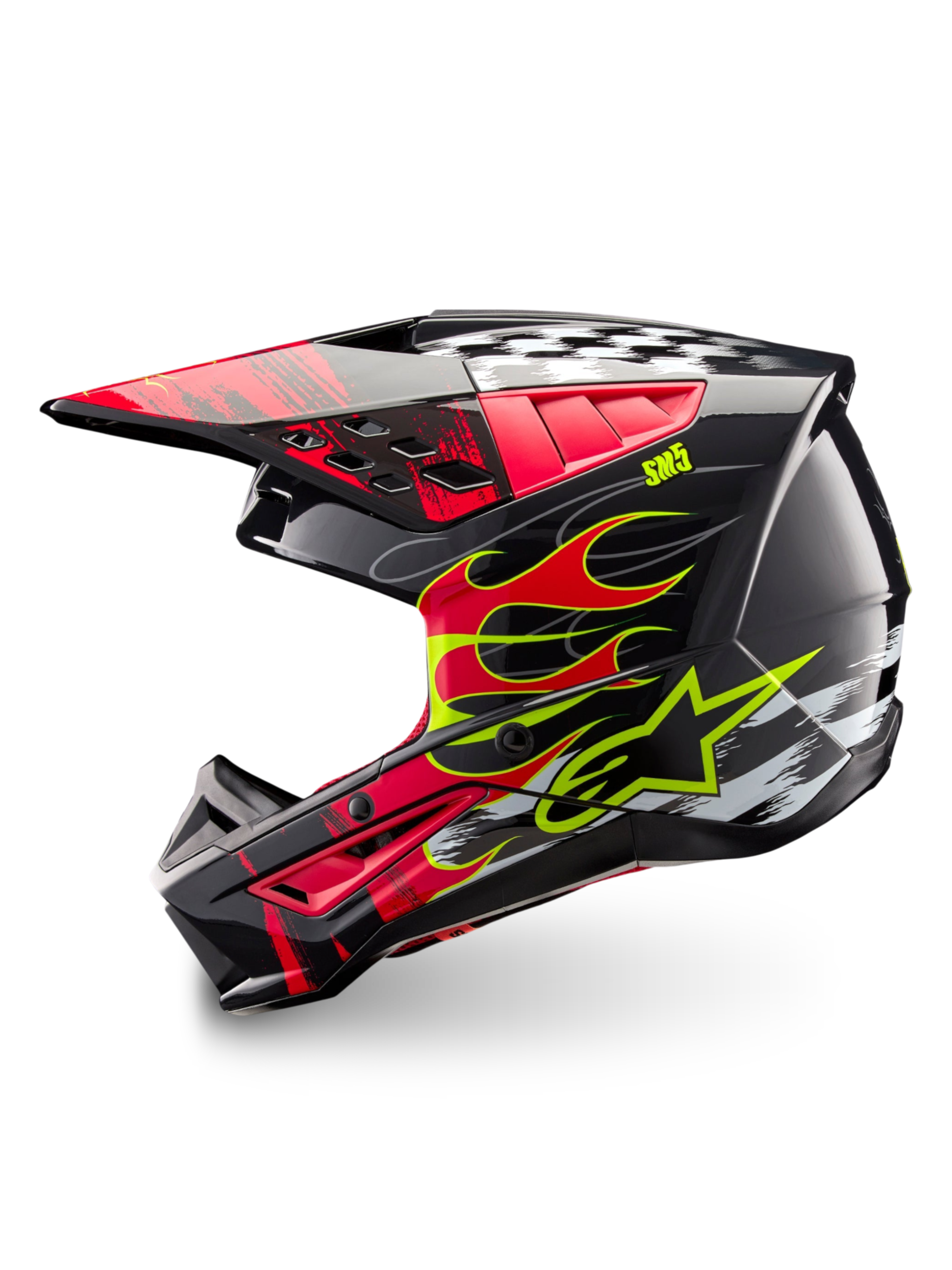 Alpinestars S-M5 Rash Helm, ECE 22.06 Motocross-Helm, Dunkelgrau und Hellrot, leichte Thermoplast-Schale.