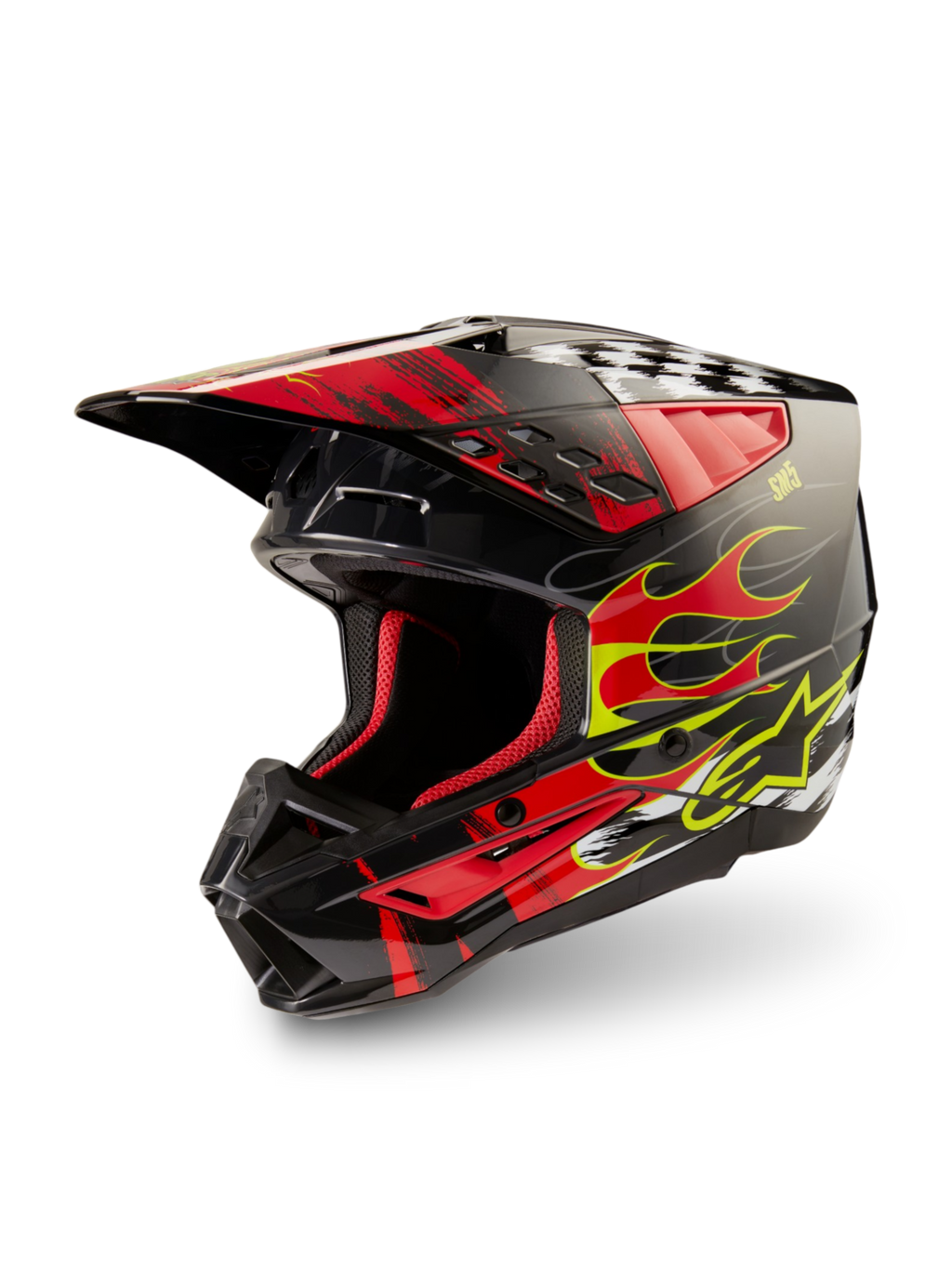 Alpinestars S-M5 Rash Helm, ECE 22.06 Motocross-Helm, Dunkelgrau und Hellrot glänzend, leichter Offroad-Schutz.