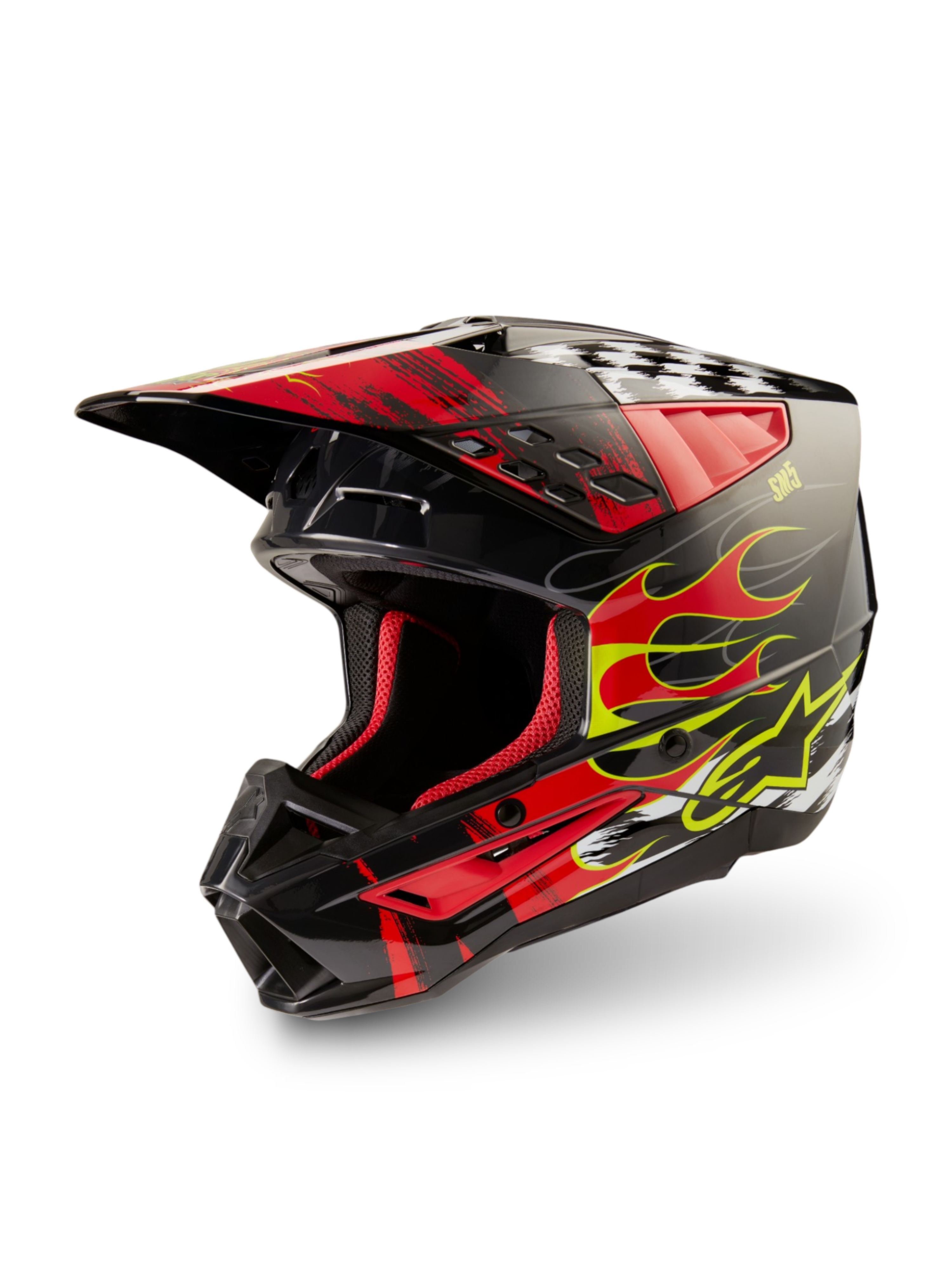 Alpinestars S-M5 Rash Helm, ECE 22.06 Motocross-Helm, Dunkelgrau und Hellrot glänzend, leichter Offroad-Schutz.