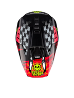 Alpinestars S-M5 Rash Helm ECE 22.06, Motocross-Helm in Dunkelgrau und Hellrot, Draufsicht mit markanter Totenkopf-Grafik.