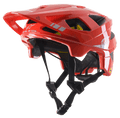 Alpinestars Vector Tech A2 MTB Helmet, Bright Red with Light Gray Glossy accents, white Alpinestars logos and graphics, adjustable visor, multiple ventilation ports, black chin straps, and lightweight mountain bike design