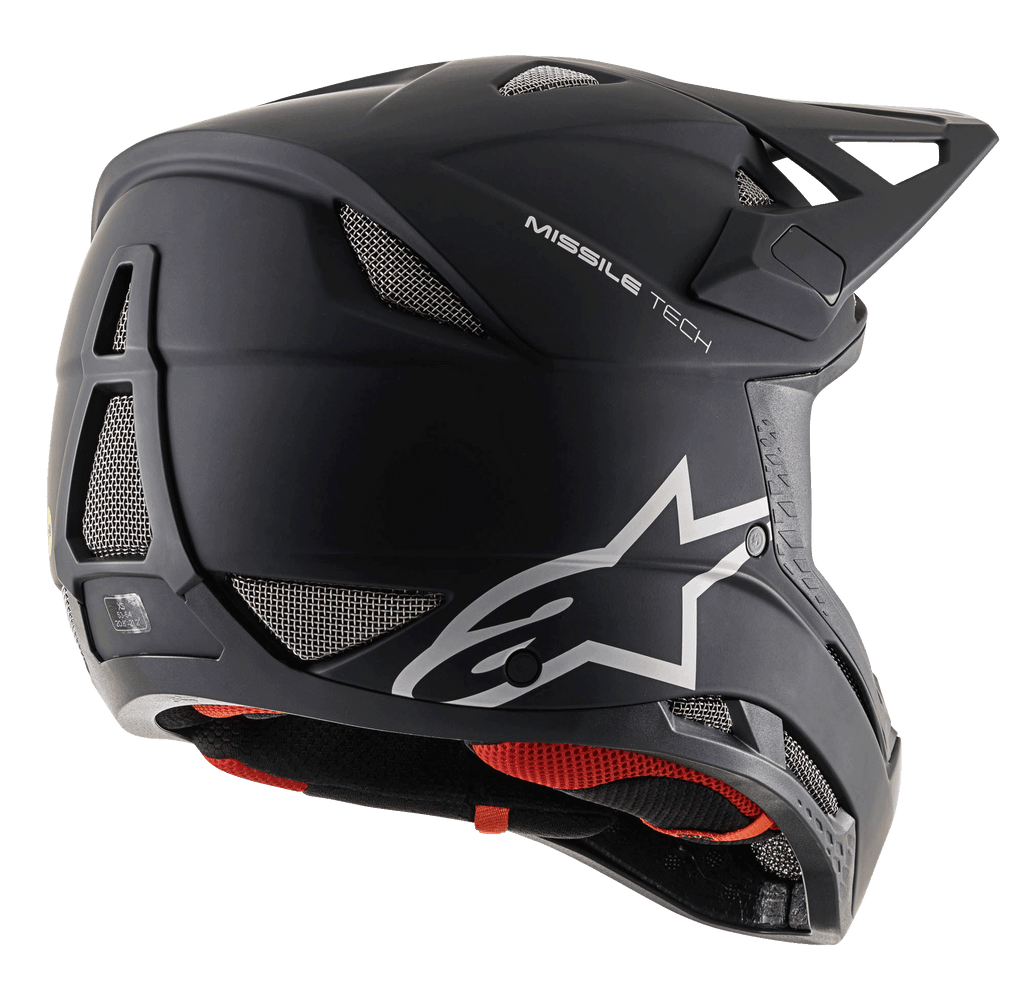 Missile Tech Solid Helm, matter schwarzer Full-Face-Downhill-MTB-Helm mit Mesh-Belüftung und Alpinestars-Logo.