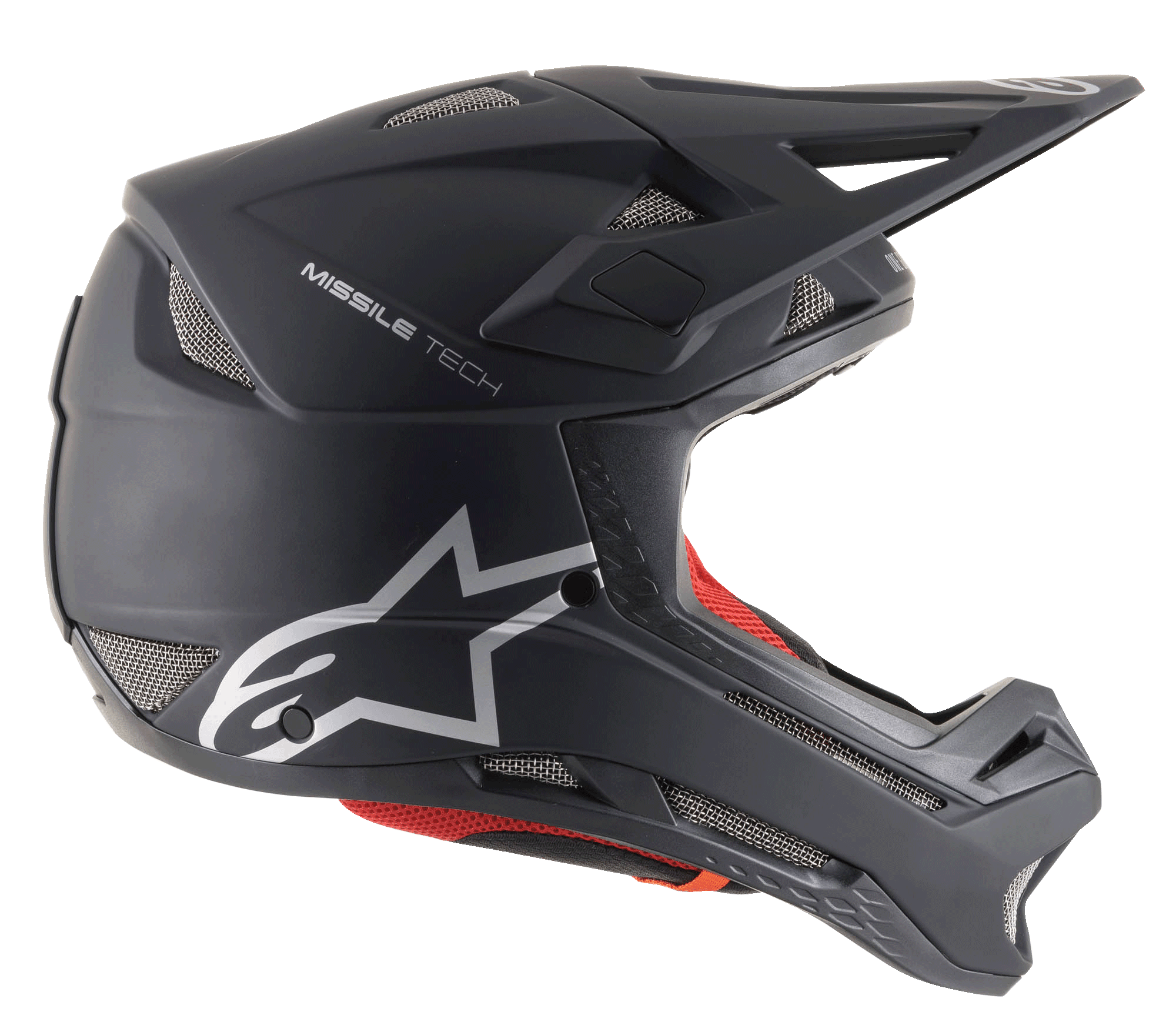 Alpinestars Missile Tech Solid Helm in Schwarz Matt, Downhill-MTB-Helm mit Mesh-Belüftung und silbernem Logo.