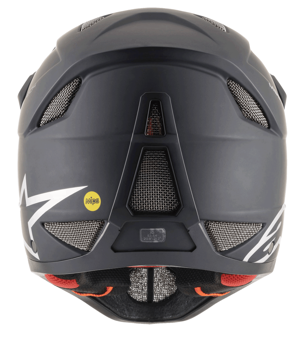 Alpinestars Missile Tech Solid Helm in Schwarz Matt, Rückansicht mit Mesh-Belüftung und MIPS-Logo für Downhill-MTB.