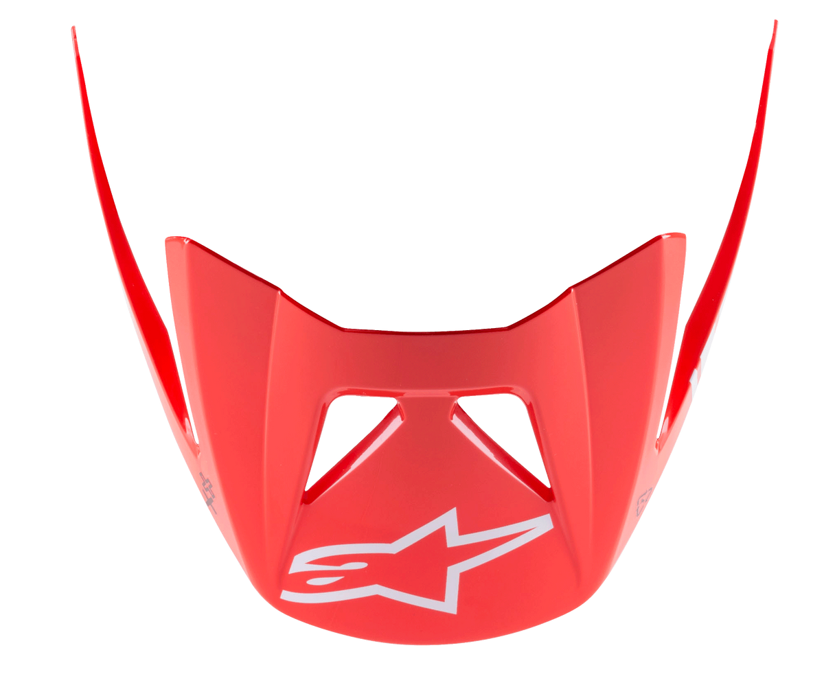 Alpinestars Visier Vector Tech A2, MTB-Helmvisier, Leuchtend Rot mit weißem Stern-Logo, aerodynamisches Design mit kantigen Erweiterungen, glänzende Oberfläche für Mountainbiking