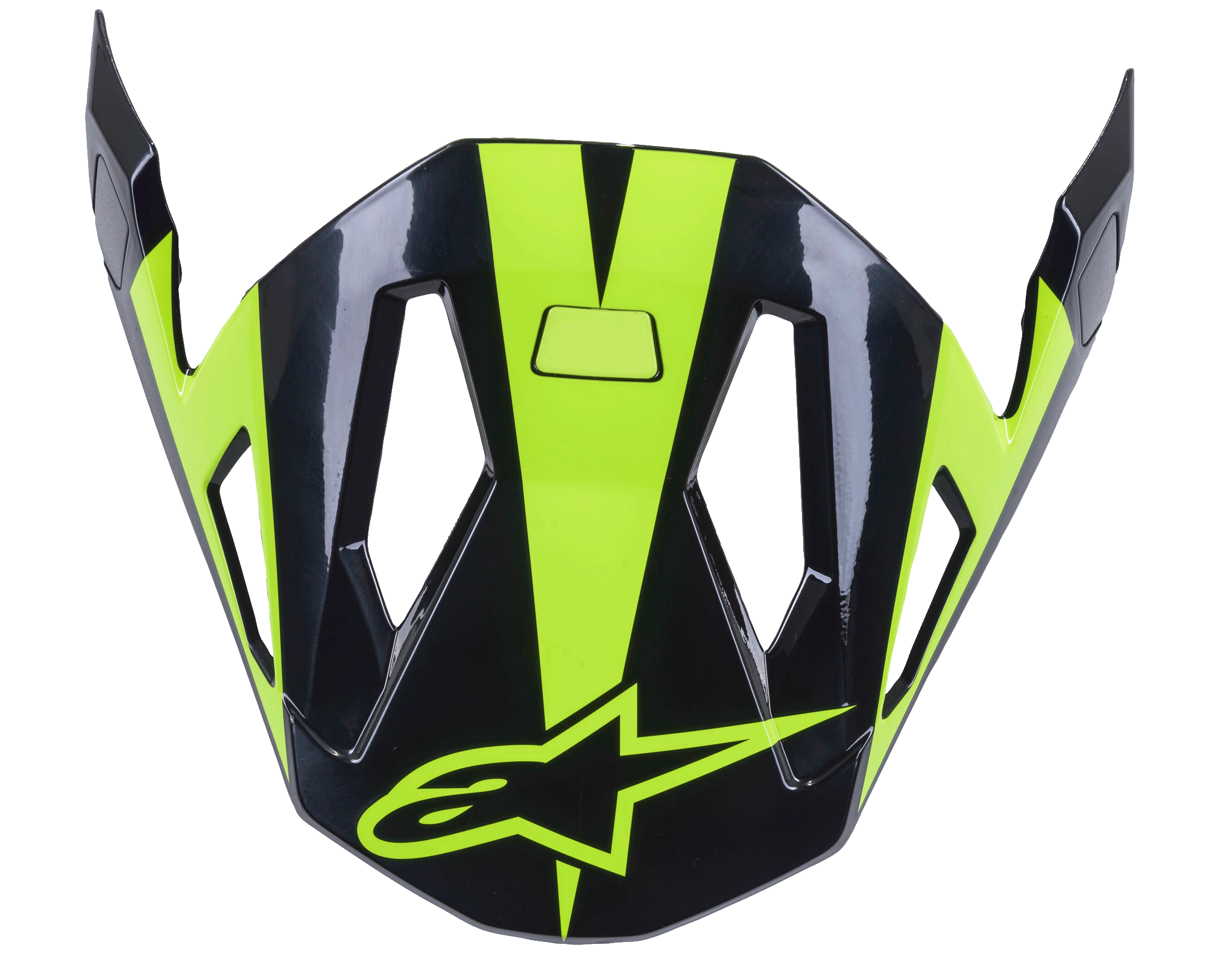 Alpinestars Missile Visier, MTB-Helmzubehör, Schwarz und Neongelb Glänzend, aerodynamisches Design mit Luftstromausschnitten, glänzende Oberfläche mit neongelbem Stern-Logo