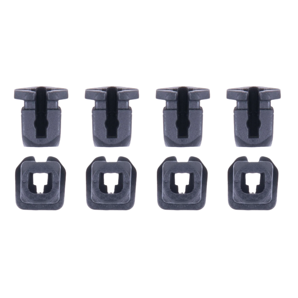 Alpinestars Supertech R10 Connector Set For Spoiler, eight-piece replacement kit, black plastic clips, featuring four peg-style and four square-base connectors, official accessory for S-R10 motorcycle helmets