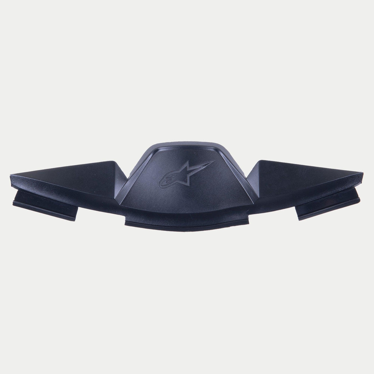 Alpinestars Supertech R10 Breath Deflector, Black Helmet Accessory, featuring an embossed star logo and angular geometric design for airflow management and visor fog reduction