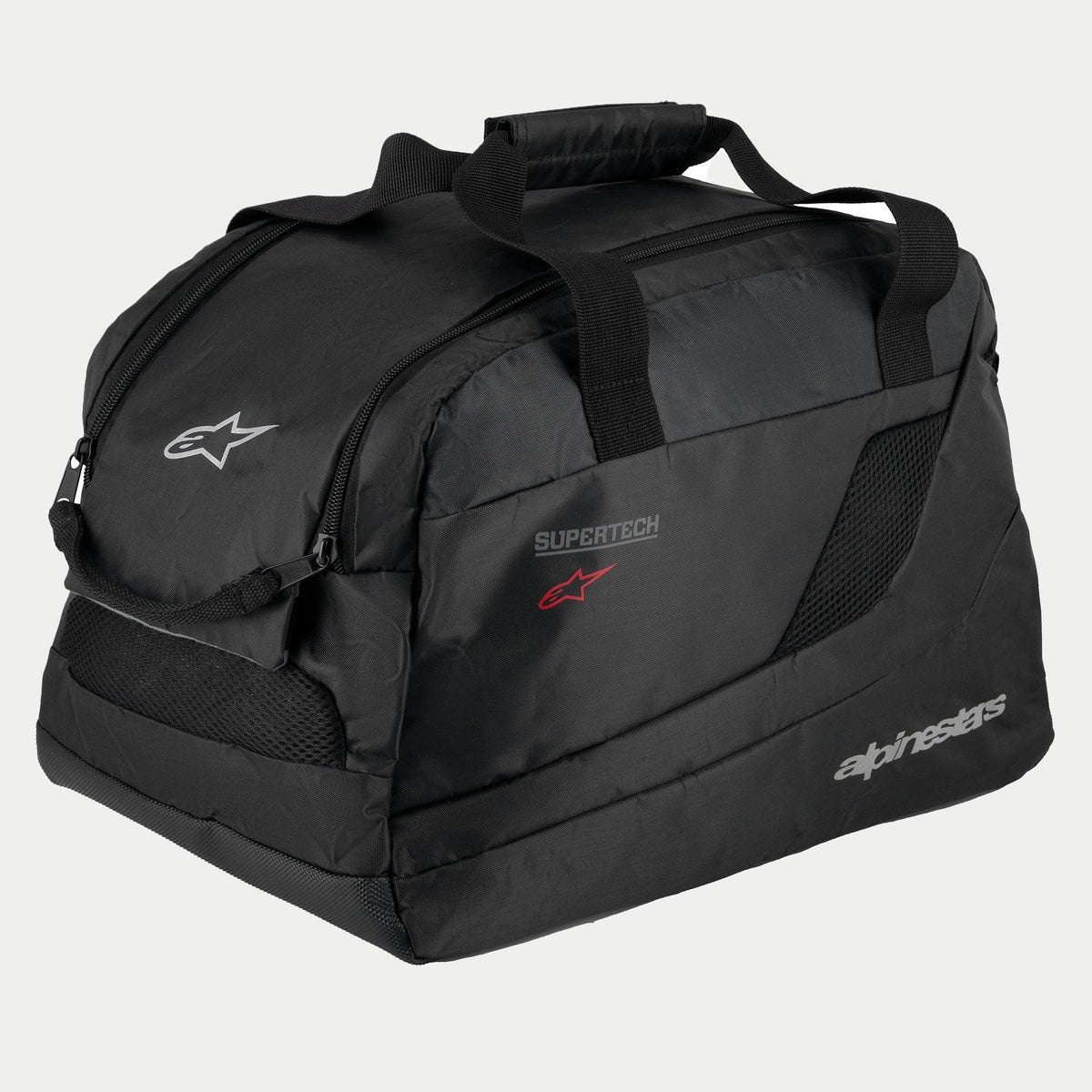 Alpinestars Supertech R10 Helmtasche, Schwarz, gepolsterte halbstarre Konstruktion für Motorradhelme, Tragegriffe mit Klettverschluss, Reißverschlussöffnung, Mesh-Belüftungseinsätze, reflektierende Alpinestars und Supertech Logos